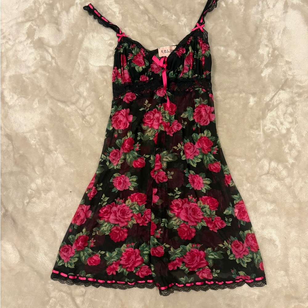Black and Pink Floral Chemise
